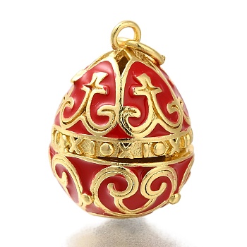 Brass Enamel Pendants, with Jump Ring, Real 18K Gold Plated, Teardrop Charm, Red, 21.5x15mm, Hole: 4mm