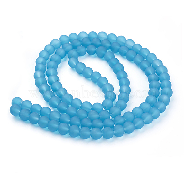 Dark Turquoise Frosted Round Transparent Glass Bead Strands(X-GLAA-S031-6mm-37)-2