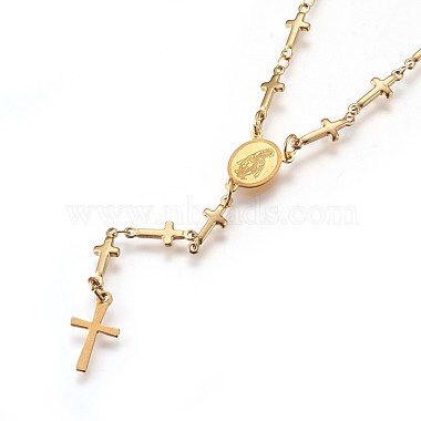 304 Stainless Steel Rosary Bead Necklaces(NJEW-E133-02G)-2