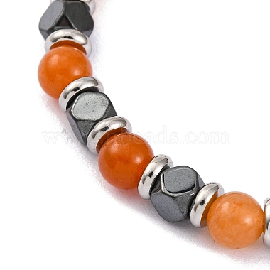 Natural Carnelian & Magnetic Synthetic Hematite Round Beaded Bracelet(BJEW-P339-02P-01)-2