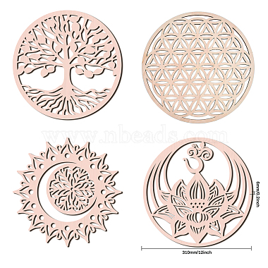 Globleland 4pcs 4 styles sculpture murale en bois découpée au laser(WOOD-GL0001-05)-2