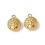 304 Stainless Steel Charms, Ion Plating(IP), Flat Round with Tree of Life Charm, Real 18K Gold Plated, 12.5x10x4.5mm, Hole: 1.2mm(STAS-F320-02A-G)