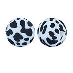Round with Cow Print Pattern Food Grade Silicone Beads, White, 15mm(PW-WG66974-15)