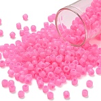 TOHO 6/0 Round Beads, Japanese Seed Beads, (910F) Hot Pink Ceylon Pearl Matte, 4mm, Hole: 1.5mm, about 840pcs/50g(SEED-XTR06-0910F)