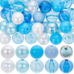 Opaque & Transparent Acrylic Beads Sets, Round, Blue, 16x15mm, Hole: 2.8mm, 10 styles, 6pcs/style, 60pcs(MACR-SC0001-31B)