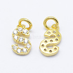 Brass Micro Pave Grade AAA Cubic Zirconia Charms, Letter S, Cadmium Free & Nickel Free & Lead Free, Real 18K Gold Plated, 9x5x1.5mm, Hole: 2mm(X-ZIRC-P067-11G-S-NR)
