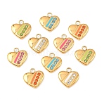 304 Stainless Steel Micro Pave Cubic Zirconia Pendants, Heart Charms, with Enamel, Golden, 15.5x15x3mm, Hole: 2.2mm(STAS-C159-02G)