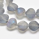 Frosted Electroplate Glass Shell Beads Strands, Rainbow Plated, Lavender, 12x14.5x10mm, Hole: 1mm, about 32pcs/strand, 16 inch(EGLA-M002-B03)
