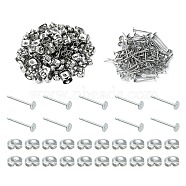100Pcs 304 Stainless Steel Stud Earring Findings, Flat Round Pad Base Earring Settings, with 100Pcs Friction Ear Nuts, Stainless Steel Color, 12x3mm, Pin: 0.8mm(STAS-YW0001-43G)