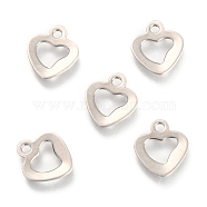 201 Stainless Steel Charms, Laser Cut, Heart, Stainless Steel Color, 10x9x0.6mm, Hole: 1.4mm(STAS-H143-11P)