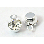 Platinum Brass Setting with Middle East Rhinestone Pendants, Flat Round, Clear, 7.5x5x3.5mm, Hole: 1mm(X-RB-7.5x5x3.5-01N)