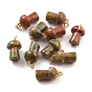 Natural Unakite Pendants, with Platinum Tone Brass Findings, Mushroom, 33mm(G-M380-C02-P)