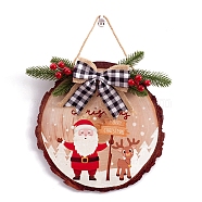 Christmas Wreath Wood Tartan Bowknot Hanging Welcome Sign, for Front Door Decoration, Deer, 300x5mm(XMAS-PW0001-285D)