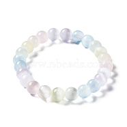 Macaron Color Dyed Natural Selenite Round Beaded Stretch Bracelet, Colorful, 1/4 inch(0.6cm), Inner Diameter: 2-1/8 inch(5.4cm)(BJEW-D024-01A)