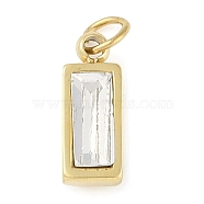 Glass Pendants, with Ion Plating(IP) 304 Stainless Steel Findings, Manual Polishing, with Jump Ring, Rectangle Charms, Real 18K Gold Plated, Clear, 11x4x3.5mm, Hole: 2.5mm(STAS-P366-40G-08)