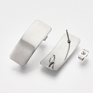 304 Stainless Steel Stud Earring Findings, with Loop and Ear Nuts/Earring Backs, Rectangle, Stainless Steel Color, 26.5x10mm, Hole: 3mm, Pin: 0.7mm(STAS-S079-75)
