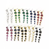 Brass Cubic Zirconia Dangle Stud Earrings for Women, Lead Free & Cadmium Free, Graduated Round, Mixed Color, 41.5mm, Pin: 0.8mm(EJEW-H091-08)