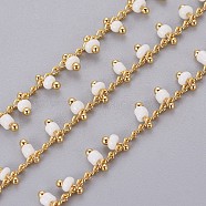 3.28 Feet Handmade Seed Beaded Chains, Soldered, with Real 18K Gold Plated Brass Findings, White, 1.8~2.5mm(X-CHC-N016-06J)