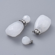 Faceted Natural White Jade Openable Perfume Bottle Pendants, with Stainless Steel Color Tone 304 Stainless Steel Findings, 36.5~37x18~18.5x13.5mm, Hole: 1.8mm, Bottle Capacity: 1ml(0.034 fl. oz)(G-E564-10A-P)