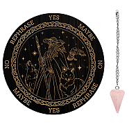 AHADEMAKER 1Pc Custom PVC Plastic Pendulum Board, 1Pc 304 Stainless Steel Cable Chain Necklaces, 1Pc Natural Rose Quartz Stone Pendants, for Witchcraft Wiccan Altar Supplies, Man Pattern, Board: 200x4mm(DIY-GA0004-92E)