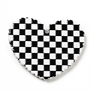 Printed Acrylic Pendants, Heart with Tartan Pattern, Black, 26x31.5x2mm, Hole: 1.5mm(SACR-G018-04C)