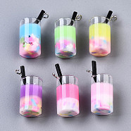 Epoxy Resin and Polymer Clay Pendant, and Glass Bottle Decorations, Imitation Fruit Juice Charms, Platinum Tone Iron Eye Pin, Mixed Color, 25~27x11mm, Hole: 1.8mm(GLAA-S181-15)