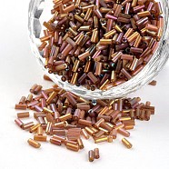 Glass Bugle Beads, Transparent Colours Rainbow, Sienna, 3~5x1.8~2mm, Hole: 0.8mm, about 12000pcs/450g(SEED-I001-162C)