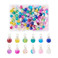 120Pcs 12 Colors Spray Painted Crackle Glass Pendants, with Silver Plated Iron Finding, Teardrop, Mixed Color, 15x8mm, Hole: 2.5~3mm, 10pcs/color(FIND-KS0001-28)