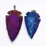 Electroplated Quartz Crystal Pendants, with Brass Finding, Gunmetal, Arrowhead, Mixed Color, 35~50x16~20x5~8mm, Hole: 5x8mm(G-G906-S-24)