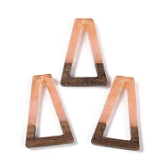 Resin & Wood Pendants, Hollow Triangle Charms, Light Salmon, 38x24.5x3.5mm, Hole: 2mm(WOOD-F015-10B)