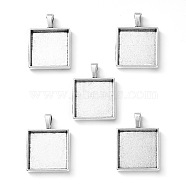 Tibetan Style Alloy Pendant Cabochon Settings, Plain Edge Bezel Cups, Lead Free & Nickel Free, Square, Antique Silver, Tray: 20x20mm, 32x24x4.5mm, Hole: 7mm(X-TIBEP-A123359-AS-FF)