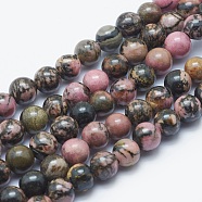 Natural Rhodonite Beads Strands, Round, 8mm, Hole: 2mm, about 48pcs/strand, 15.3 inch(G-K287-16-8mm)