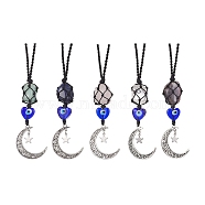 Gemstone Pouch Pendant Decorations, Heart with Evil Eye Lampwork & Alloy Hollow Moon and Nylon Threads Hanging Decorations, 242~245mm(HJEW-JM01320)