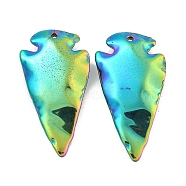 Electroplated Synthetic Non-Magnetic Hematite Pendants, Arrowhead Charms, Rainbow Plated, 45x24x8mm, Hole: 1.2mm(G-C136-03A)