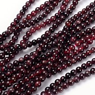 Gemstone Beads Strands, Red Garnet, Grade B, Round, Dark Red, about 4mm in diameter, hole: about 0.8mm, 15~16 inch(X-GSR4mm087)
