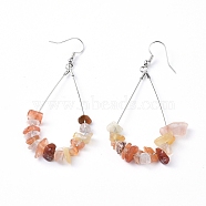 Dangle Earrings, with Natural Carnelian Chips, Platinum Plated Brass Earring Hooks and teardrop, Pendants, 71~75mm, Pendant: 53.5~59mm, Pin: 0.5mm(EJEW-E255-B05)