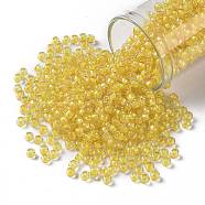 TOHO Round Seed Beads, Japanese Seed Beads, (192) Inside Color Crystal/Yellow Lined, 8/0, 3mm, Hole: 1mm, about 1110pcs/50g(SEED-XTR08-0192)