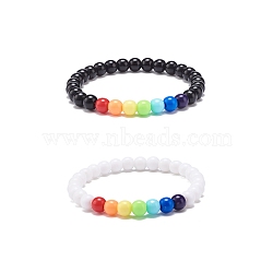 2Pcs 2 Colors Acrylic Round Beaded Stretch Bracelets Set for Kids, Colorful, Inner Diameter: 1-3/4 inch(4.4cm), 1Pc/color(BJEW-JB08555-02)