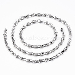 304 Stainless Steel Jewelry Sets, Coffee Bean Chain Necklaces and Bracelets, with Lobster Claw Clasps, Oval, Stainless Steel Color, 23.6 inch(60cm)(SJEW-F157-12P)