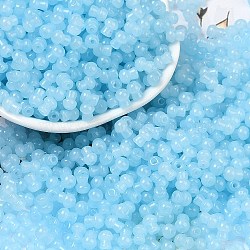 Transparent Colours Glass Seed Beads, Mushroom, Light Sky Blue, 5.5x4.5mm, Hole: 1mm, 4150pcs/pound(SEED-R001-01P)