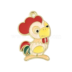 Alloy Enamel Pendants, Golden, Chinese Zodiac Charm, Chick, 22.5x15.5x1.5mm, Hole: 1.4mm(ENAM-D301-01G-10)