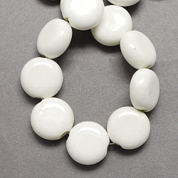 Handmade Porcelain Beads, Bright Glazed Porcelain, Flat Round, White, 21x20x12mm, Hole: 3mm(X-PORC-Q215-21x20mm-03)