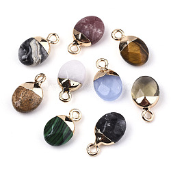 Glass/Natural & Synthetic Gemstone Charms, Top Light Gold Plated, with Iron Loop, Oval, Faceted, Mixed Dyed and Undyed, Mixed Color, 14~15x8x5mm, Hole: 1.8mm(G-N326-58)