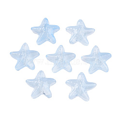 Transparent Spray Painted Glass Beads, Starfish, Light Sky Blue, 14x15x6.5mm, Hole: 1mm(X-GLAA-N035-027-C02)