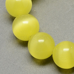 Cat Eye Beads Strands, Round, Yellow, 14mm, Hole: 2mm, about 28pcs/strand, 14.1 inch(CE-R002-14mm-09)