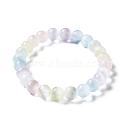 Macaron Color Dyed Natural Selenite Round Beaded Stretch Bracelet, Colorful, 1/4 inch(0.6cm), Inner Diameter: 2-1/8 inch(5.4cm)(BJEW-D024-01A)