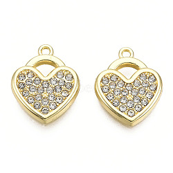 Rack Plating Alloy Pendants, with Crystal Rhinestone, Cadmium Free & Nickel Free & Lead Free, Heart, Light Gold, 18.5x15x2.5mm, Hole: 1.4mm(PALLOY-N155-176)