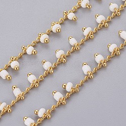 3.28 Feet Handmade Seed Beaded Chains, Soldered, with Real 18K Gold Plated Brass Findings, White, 1.8~2.5mm(X-CHC-N016-06J)