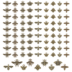 90Pcs 9 Style Tibetan Style Alloy Pendants, Bee, Antique Bronze, 9.5~25x10~32.5x2~4.5mm, Hole: 0.8~3mm, 10pcs/style(FIND-CA0006-40)
