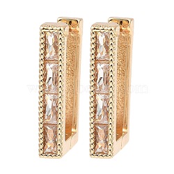 Brass with Cubic Zirconia Hoop Earrings, Rectangle, Light Gold, 18x3x13.5mm(EJEW-D078-39G)